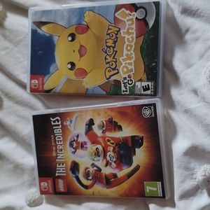 2 Nintendo switch games (Lego The Incredibles and Pokémon Let's Go Pikachu)